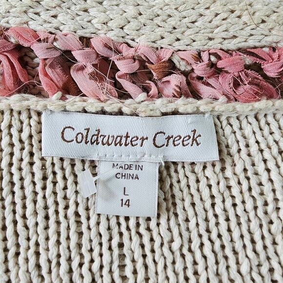 Coldwater Creek Open Knit Lightweight Cardigan Womens L Linen Contrast Coquette - Picture 2 of 7